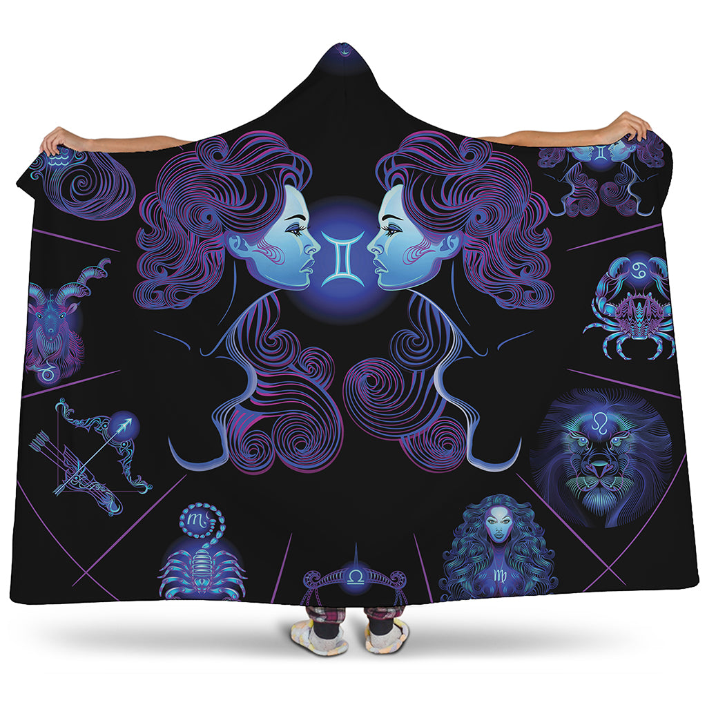 Gemini And Astrological Signs Print Hooded Blanket