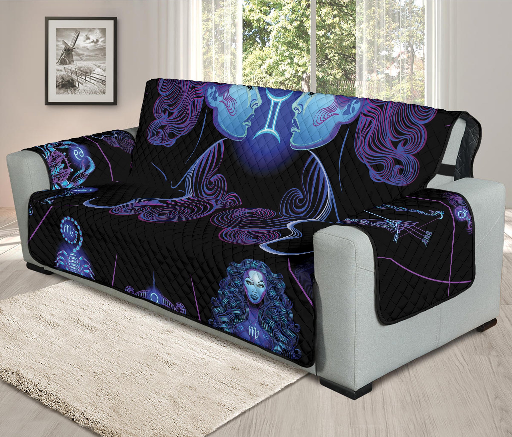 Gemini And Astrological Signs Print Oversized Sofa Protector