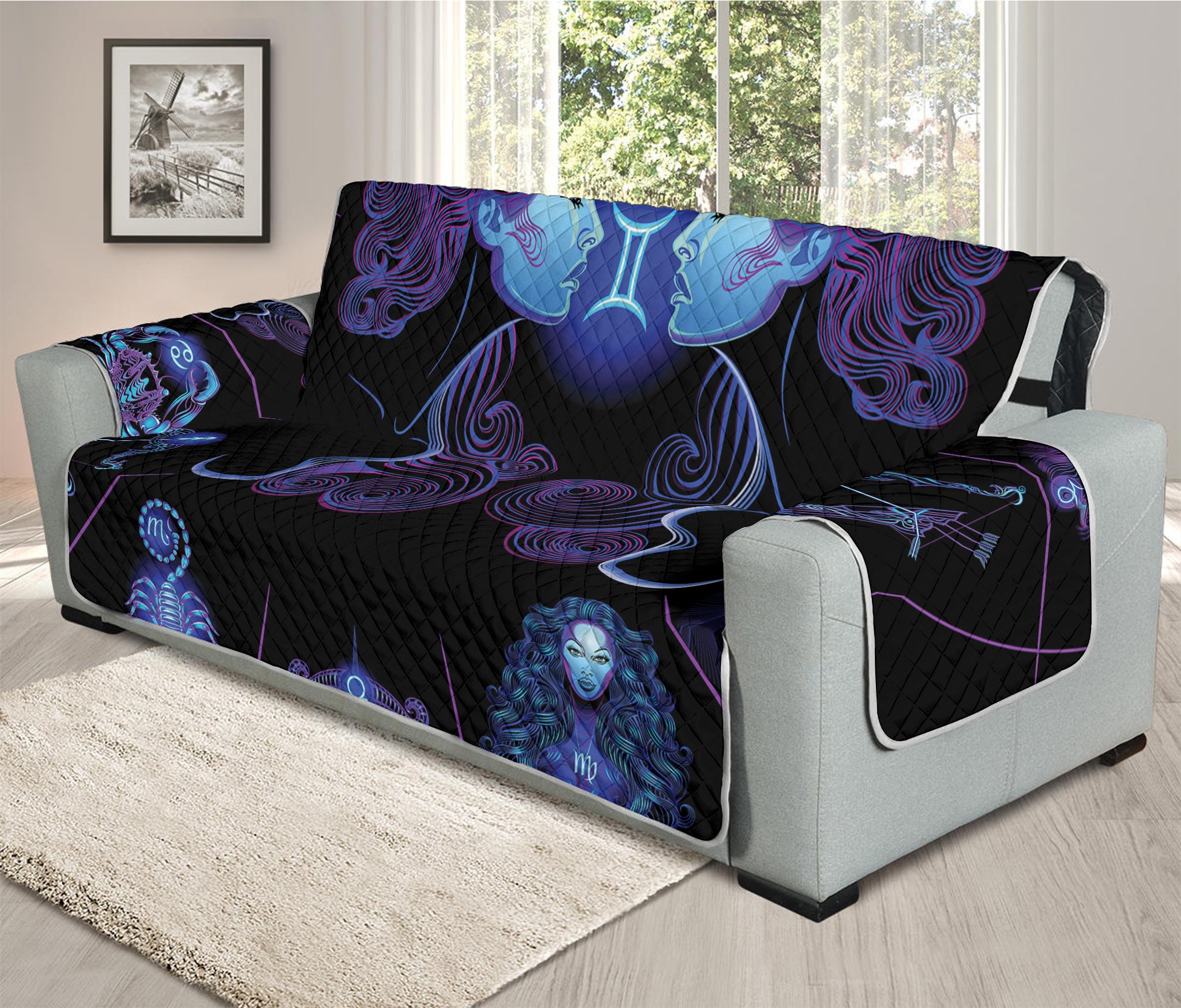 Gemini And Astrological Signs Print Oversized Sofa Protector