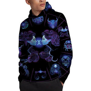 Gemini And Astrological Signs Print Pullover Hoodie