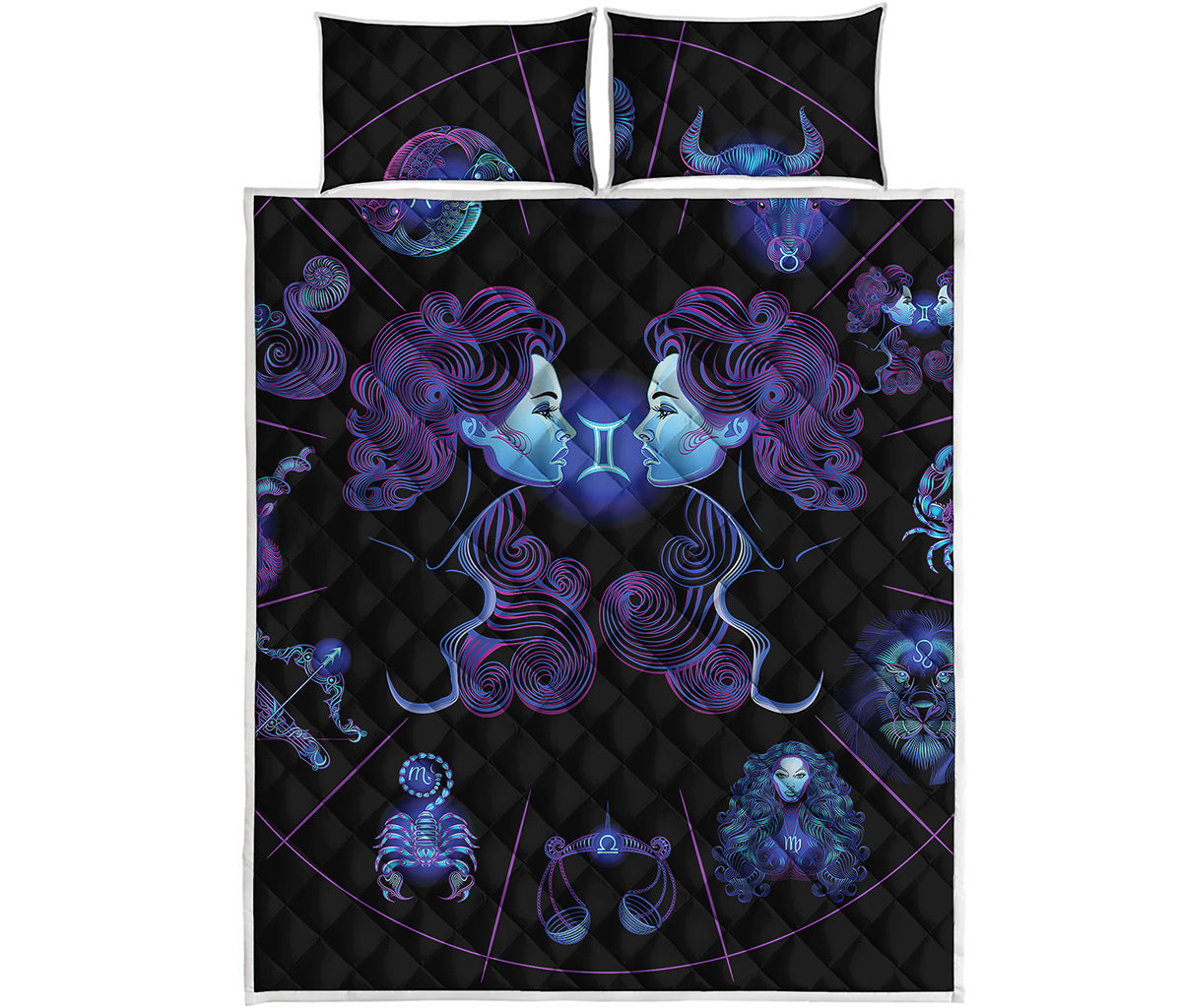 Gemini And Astrological Signs Print Quilt Bed Set