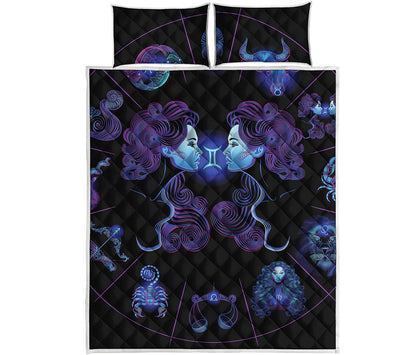Gemini And Astrological Signs Print Quilt Bed Set