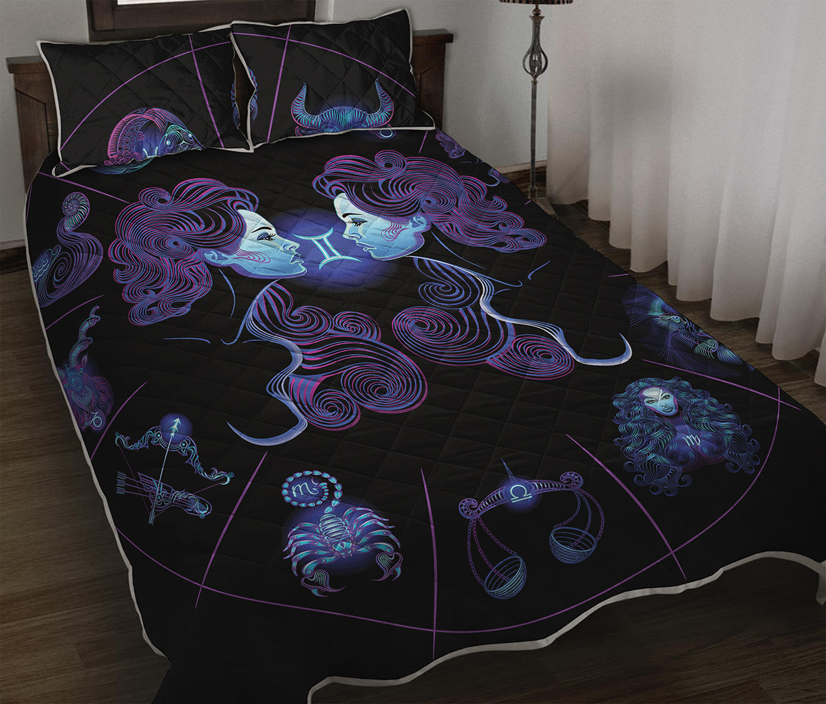 Gemini And Astrological Signs Print Quilt Bed Set