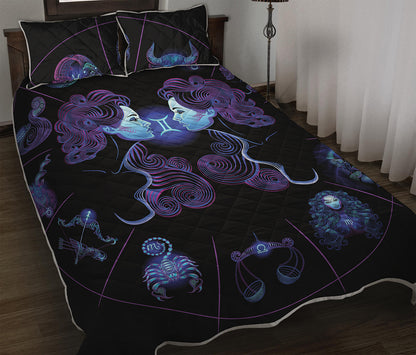 Gemini And Astrological Signs Print Quilt Bed Set