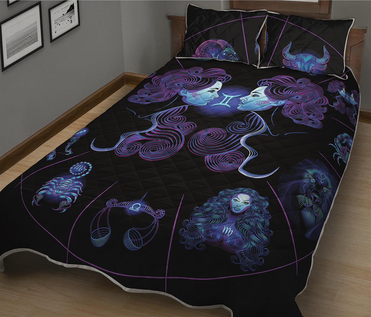 Gemini And Astrological Signs Print Quilt Bed Set