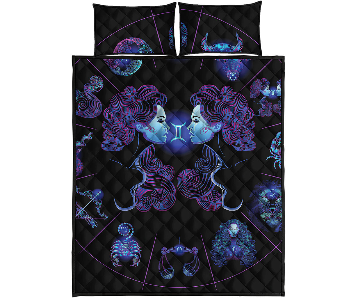 Gemini And Astrological Signs Print Quilt Bed Set