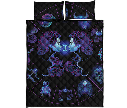 Gemini And Astrological Signs Print Quilt Bed Set