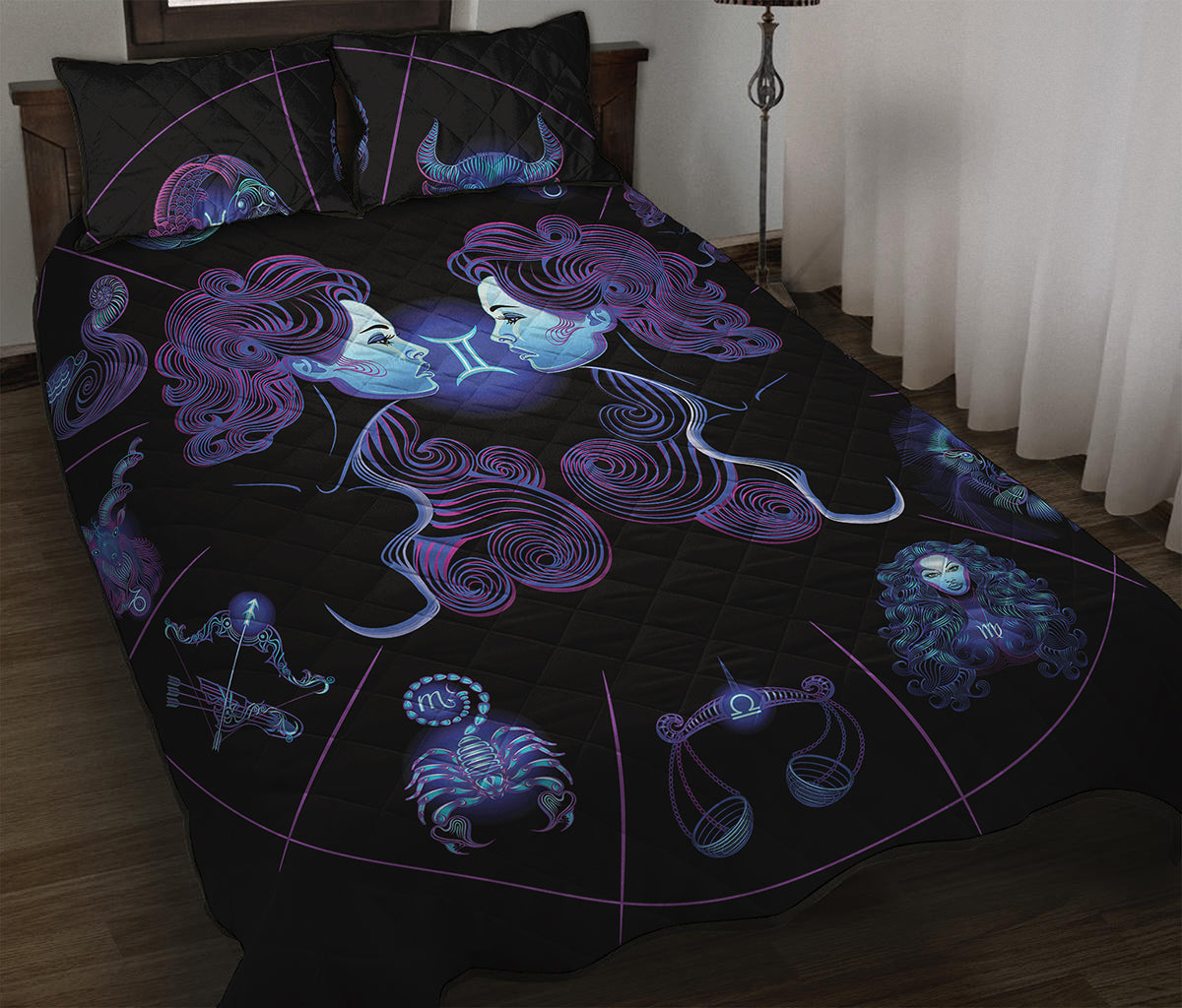 Gemini And Astrological Signs Print Quilt Bed Set