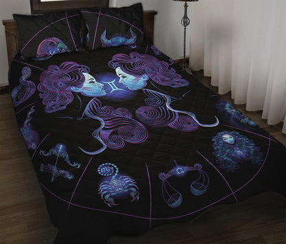Gemini And Astrological Signs Print Quilt Bed Set