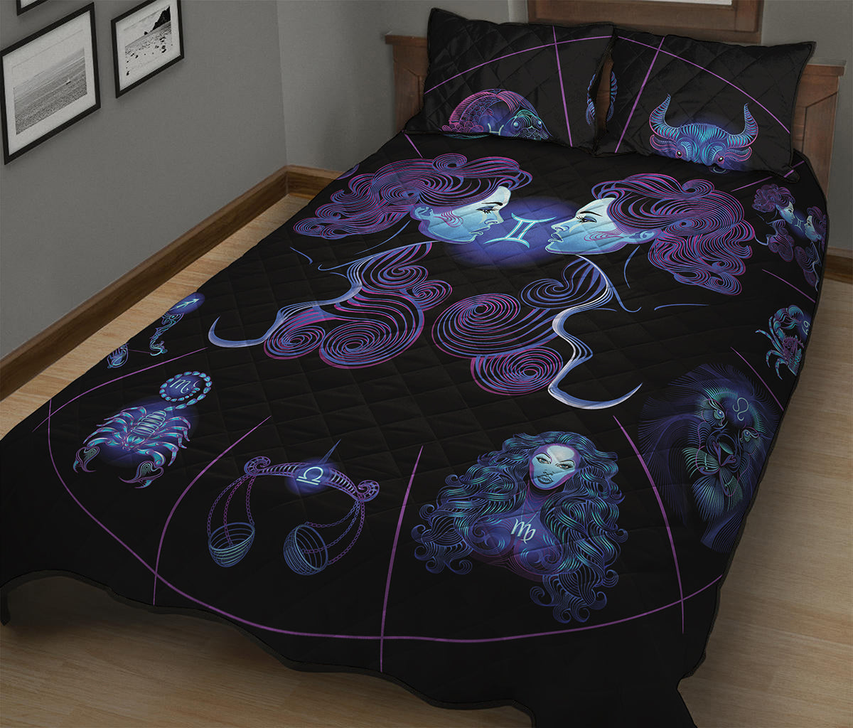 Gemini And Astrological Signs Print Quilt Bed Set
