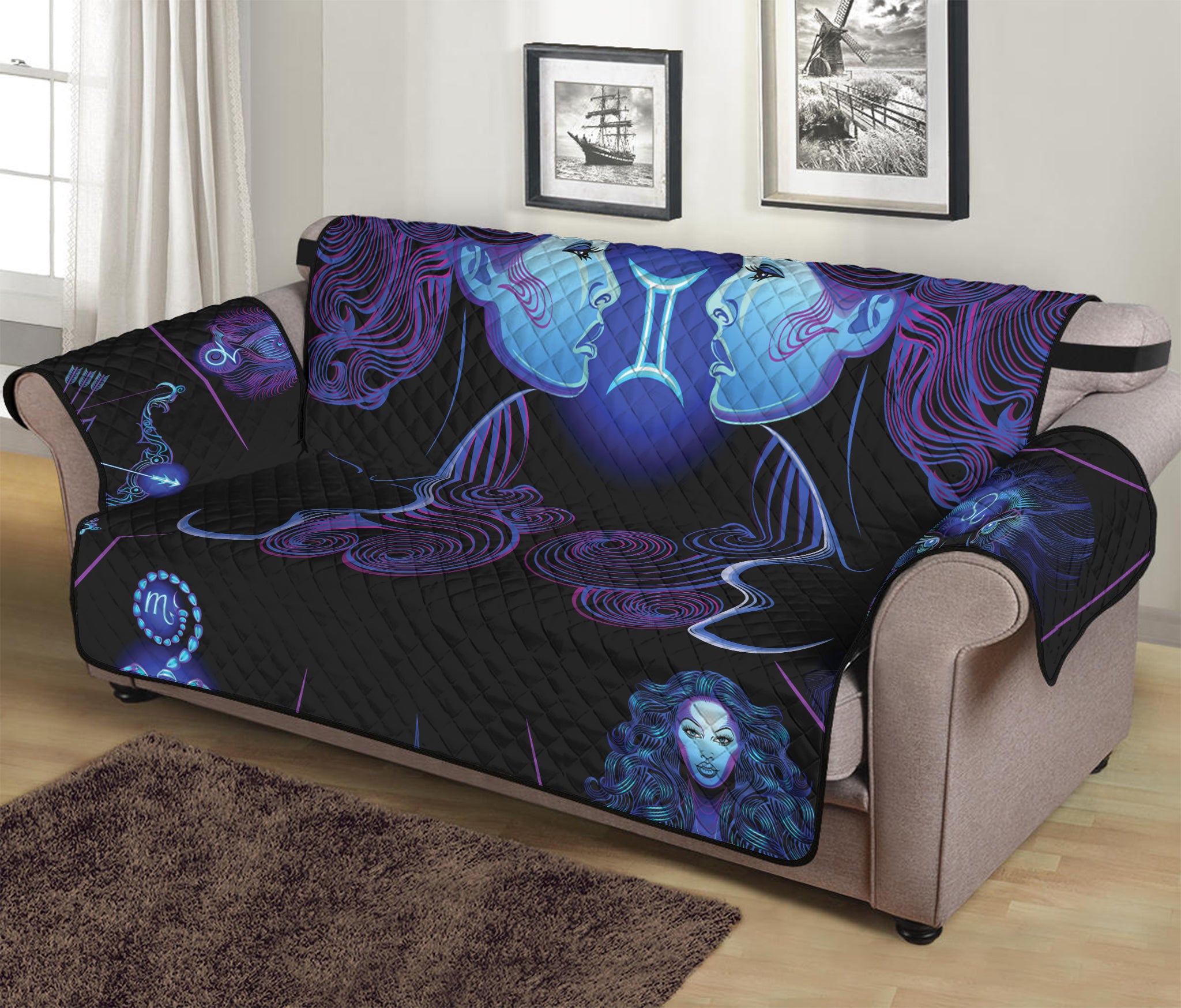 Gemini And Astrological Signs Print Sofa Protector