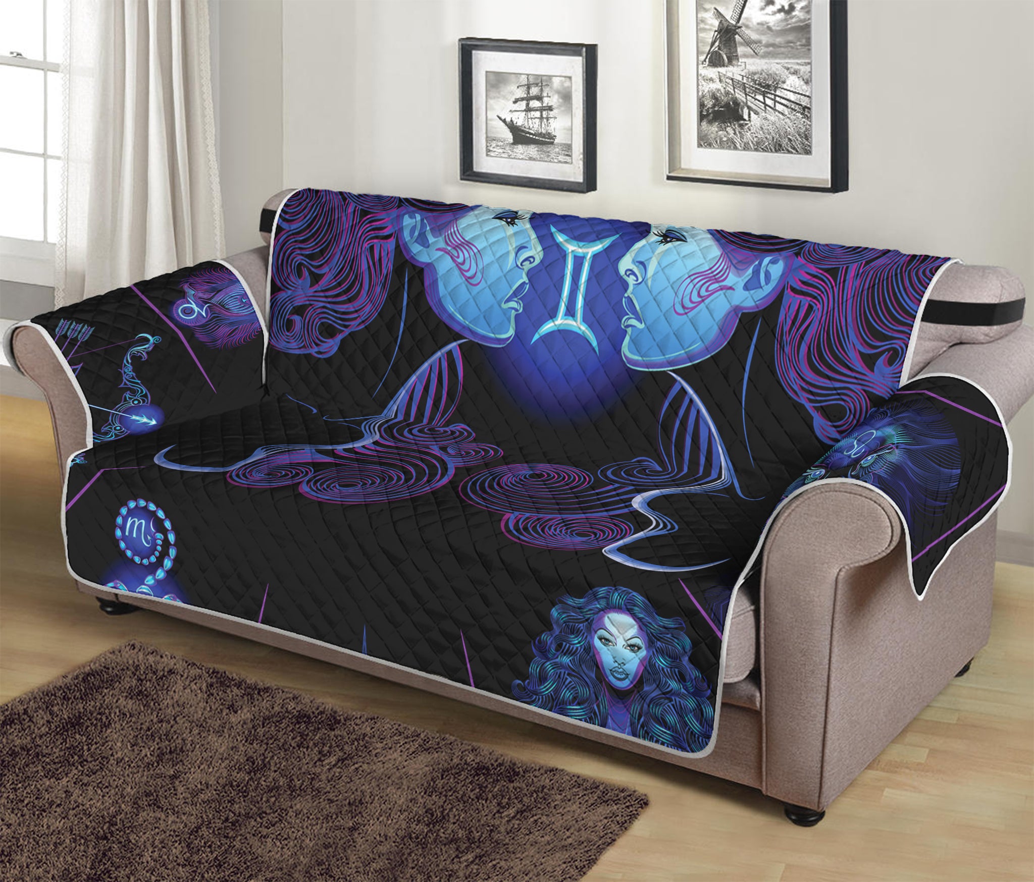 Gemini And Astrological Signs Print Sofa Protector