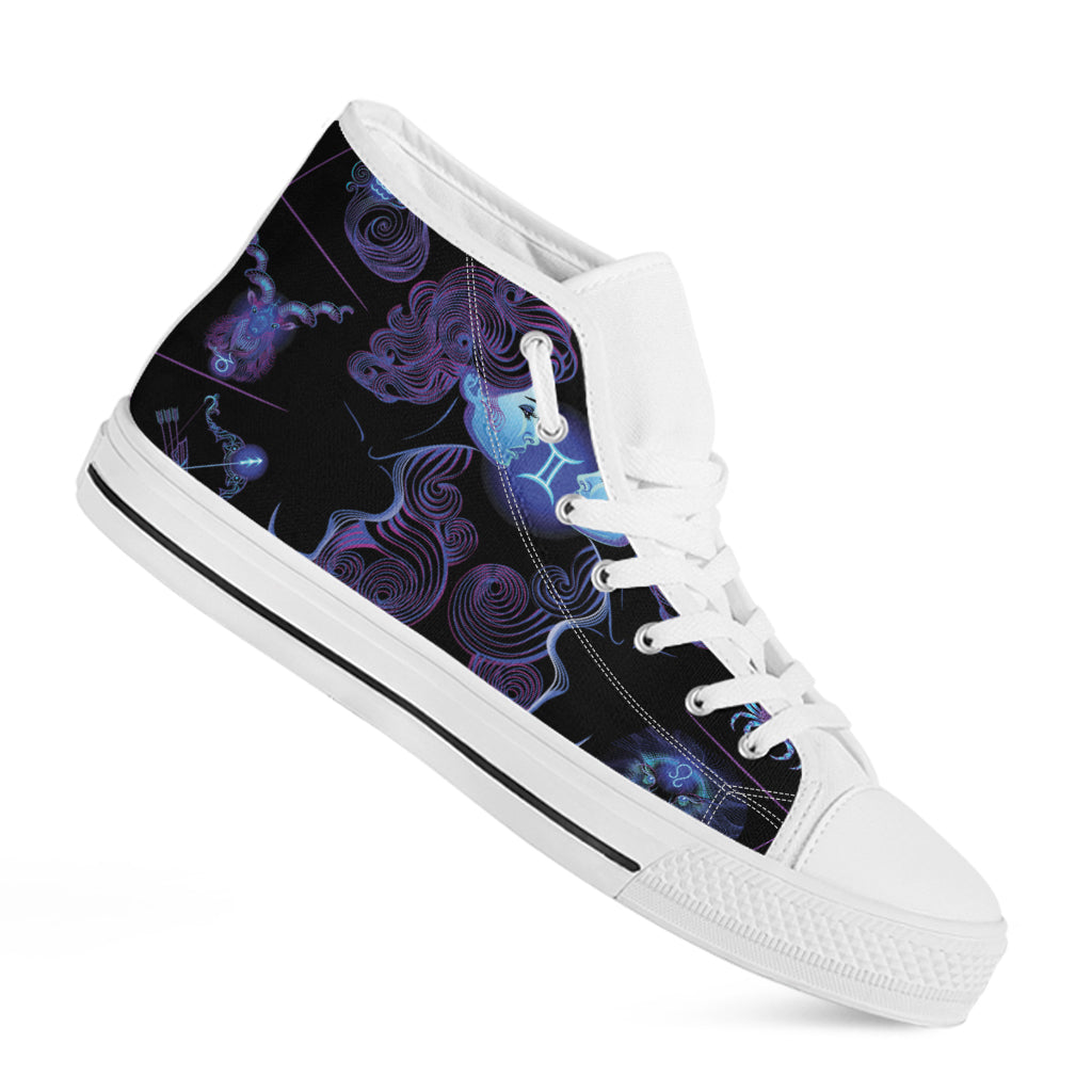 Gemini And Astrological Signs Print White High Top Shoes