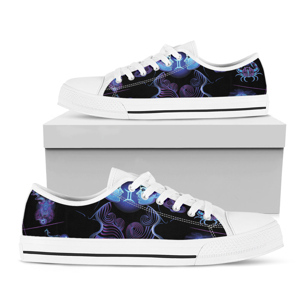 Gemini And Astrological Signs Print White Low Top Shoes