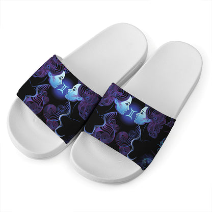 Gemini And Astrological Signs Print White Slide Sandals