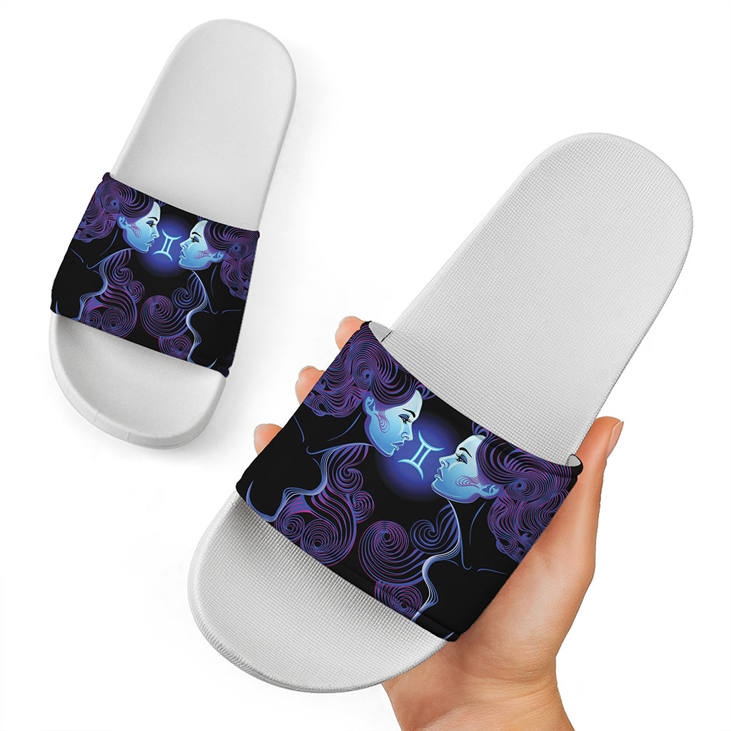 Gemini And Astrological Signs Print White Slide Sandals