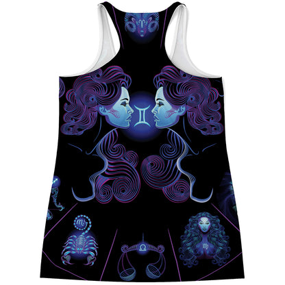 Gemini And Astrological Signs Print Women's Racerback Tank Top