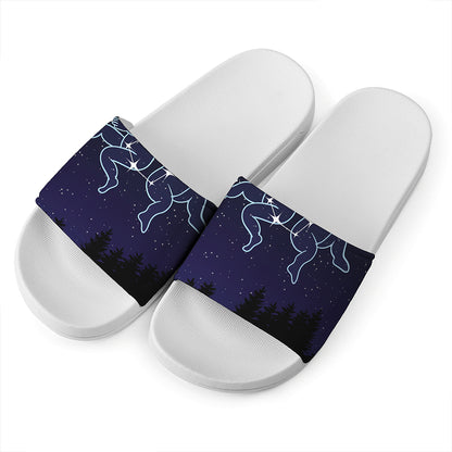 Gemini Constellation Print White Slide Sandals