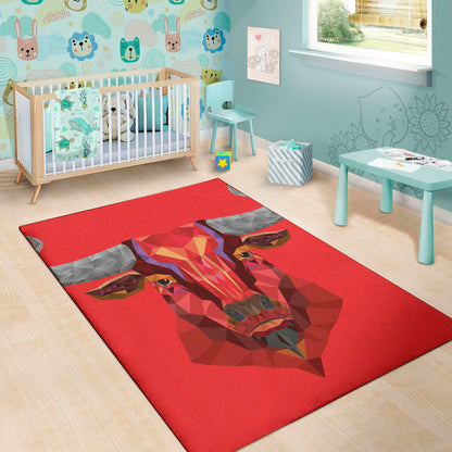 Geometric Bull Skull Print Area Rug