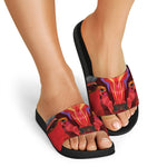 Geometric Bull Skull Print Black Slide Sandals