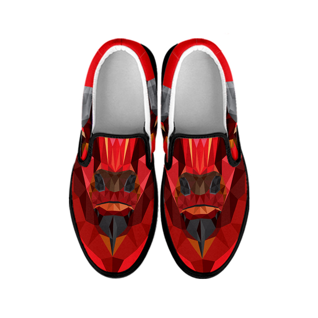 Geometric Bull Skull Print Black Slip On Shoes