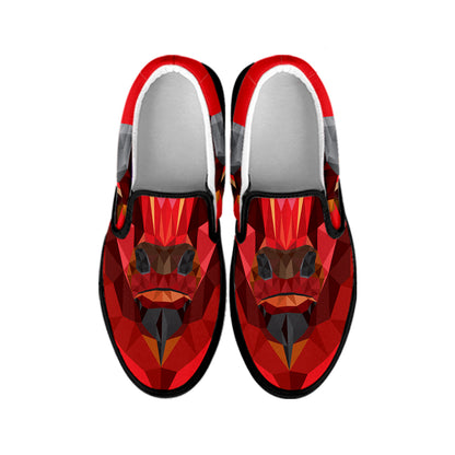 Geometric Bull Skull Print Black Slip On Shoes