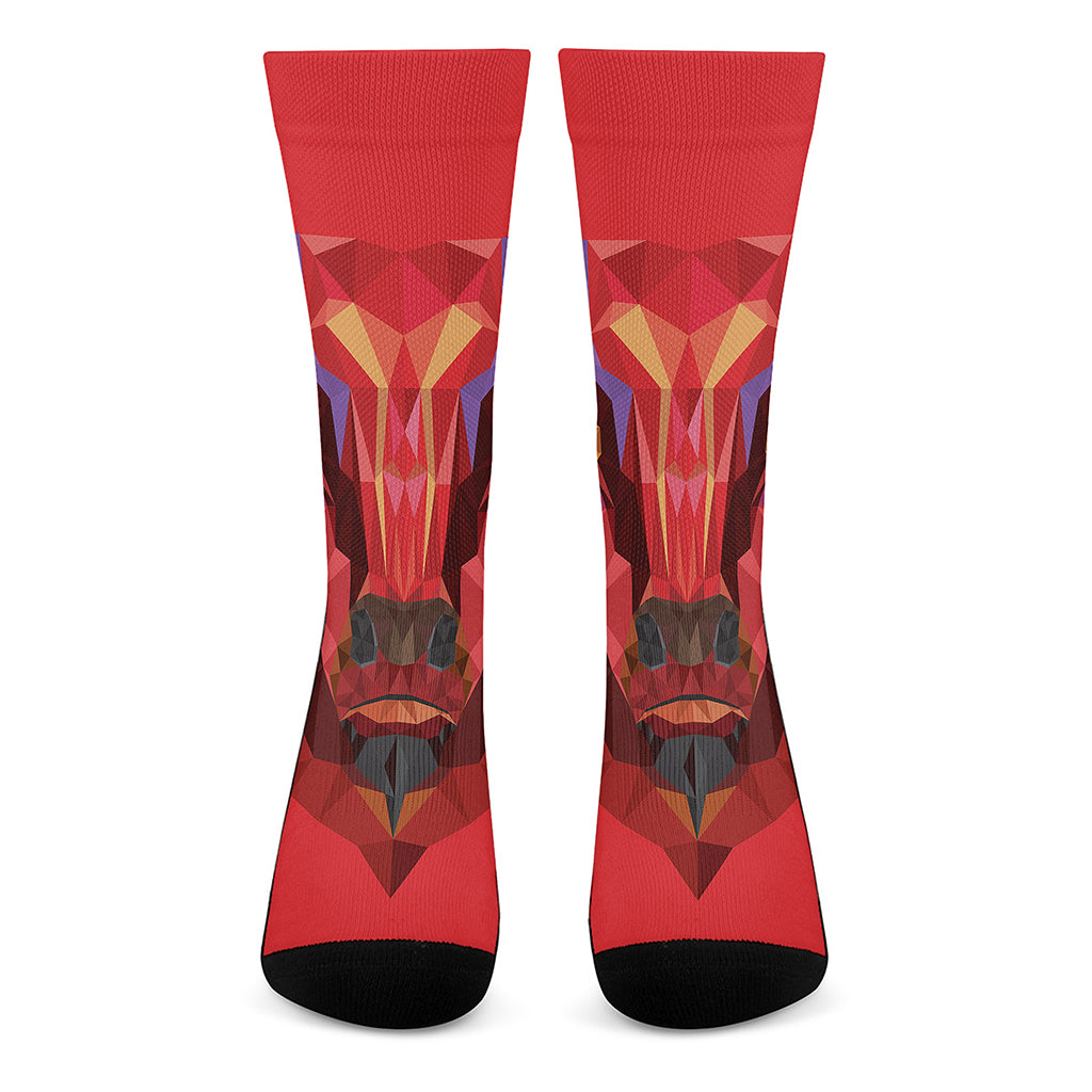 Geometric Bull Skull Print Crew Socks