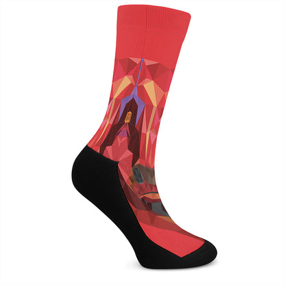 Geometric Bull Skull Print Crew Socks