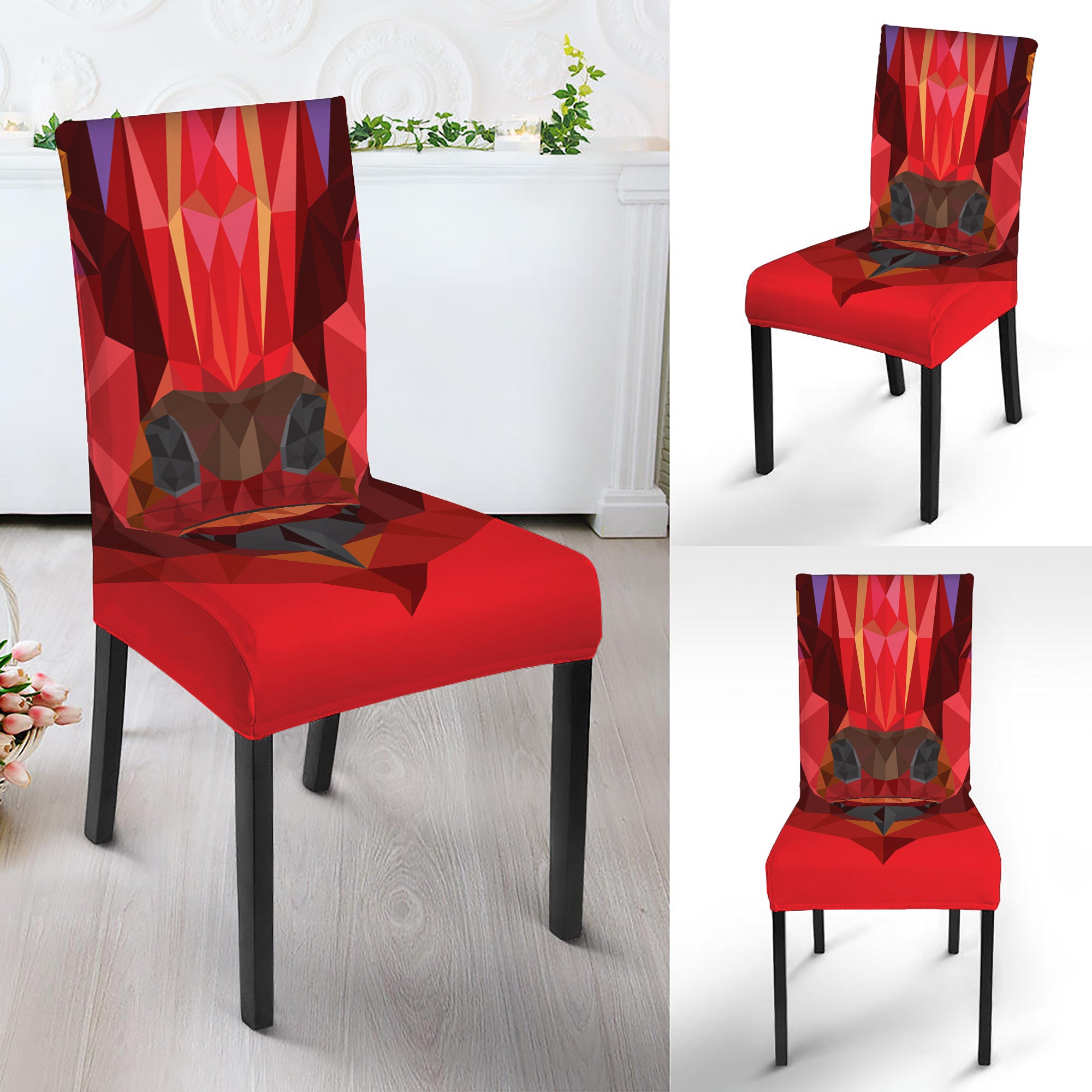 Geometric Bull Skull Print Dining Chair Slipcover