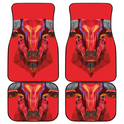 Geometric Bull Skull Print Front and Back Car Floor Mats
