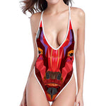 Geometric Bull Skull Print High Cut One Piece Swimsuit