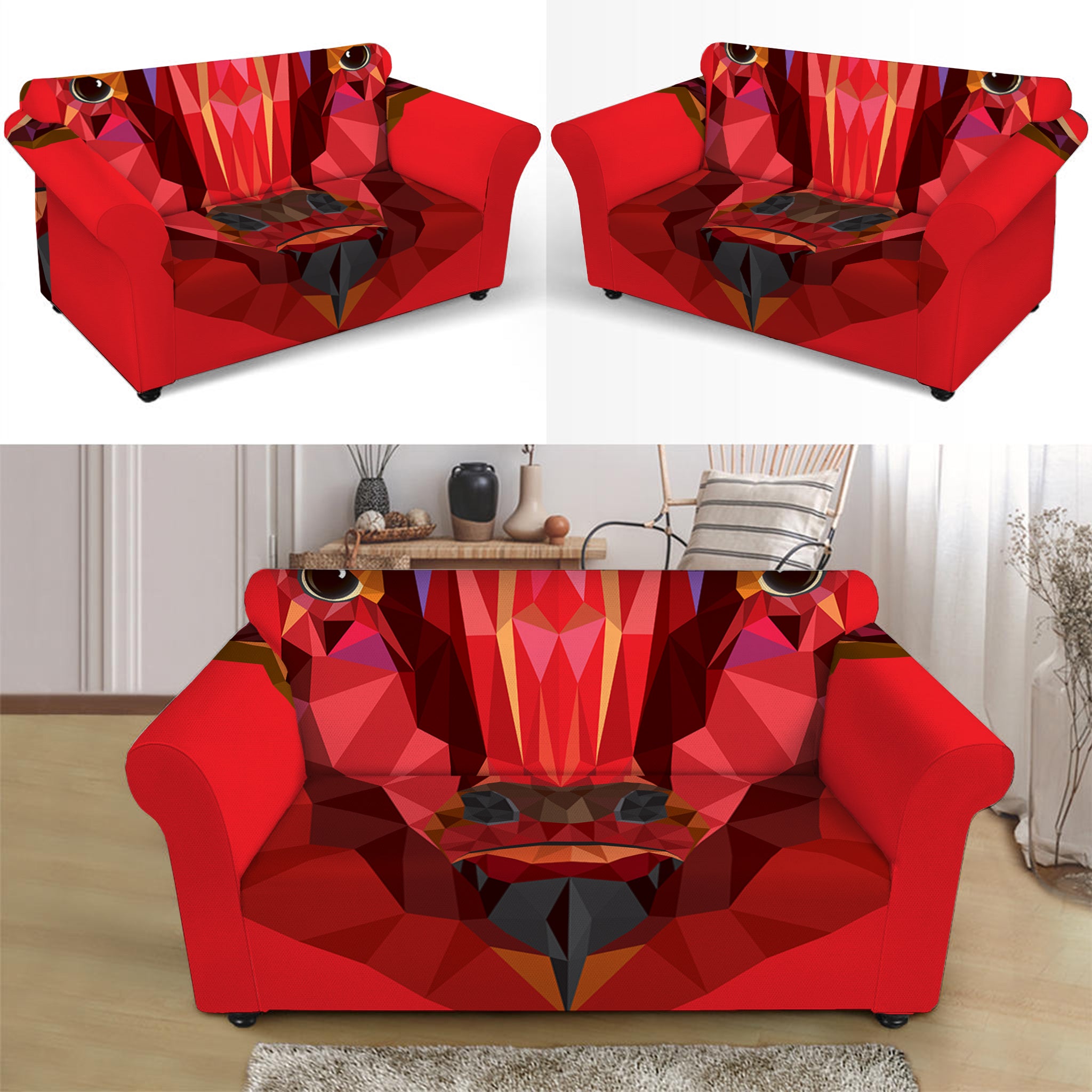 Geometric Bull Skull Print Loveseat Slipcover