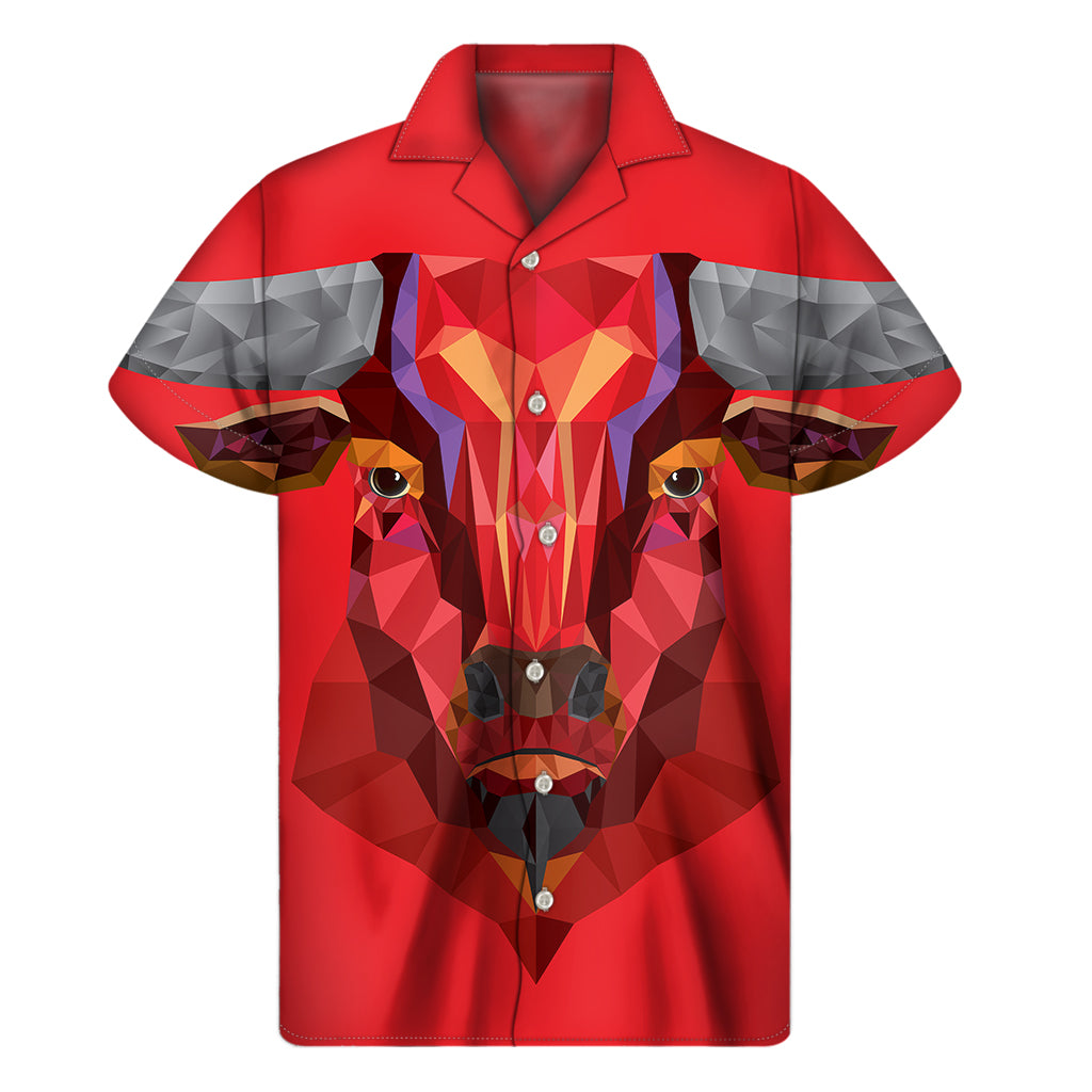 Geometric Bull Skull Print Men's Short Sleeve Shirt