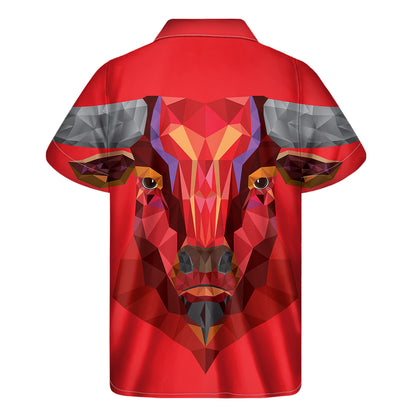 Geometric Bull Skull Print Men's Short Sleeve Shirt