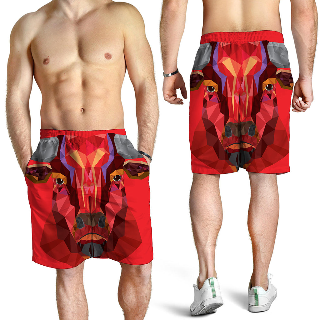 Geometric Bull Skull Print Men's Shorts
