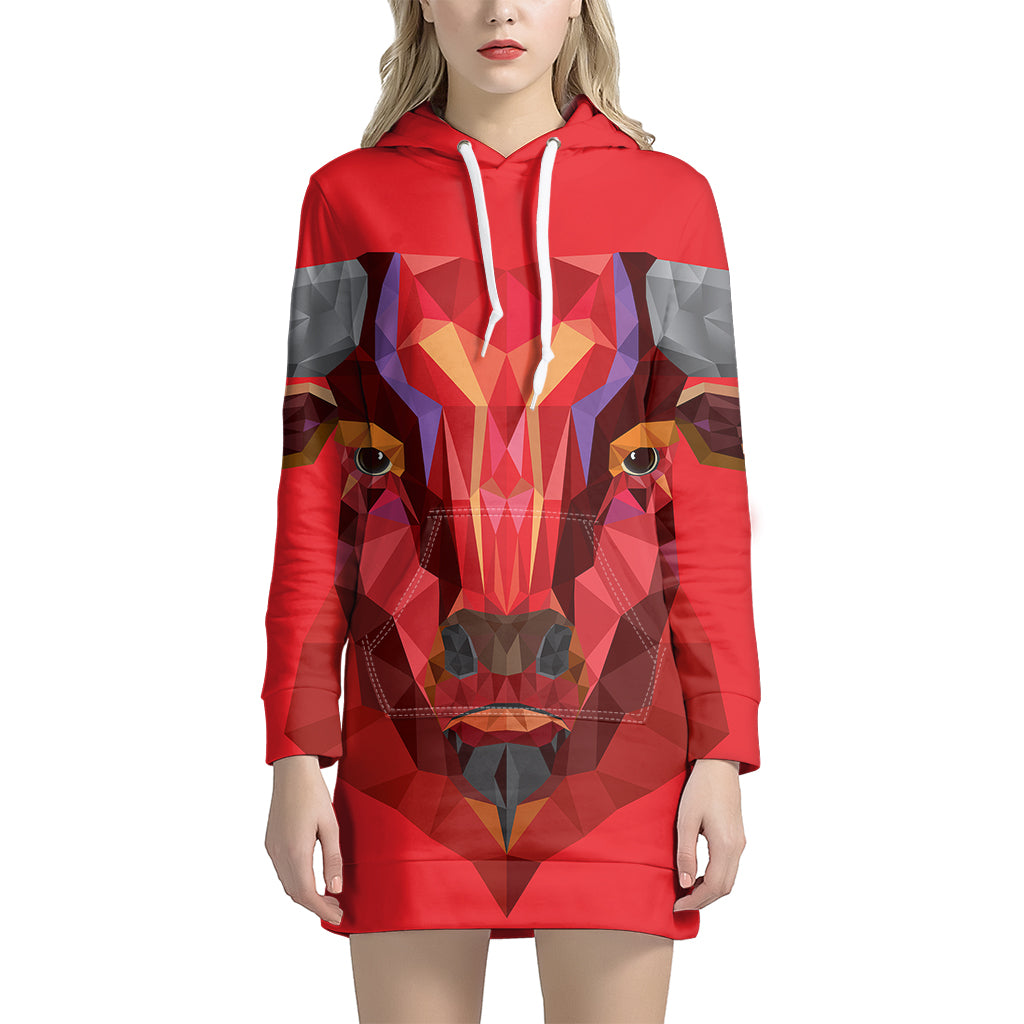 Geometric Bull Skull Print Pullover Hoodie Dress