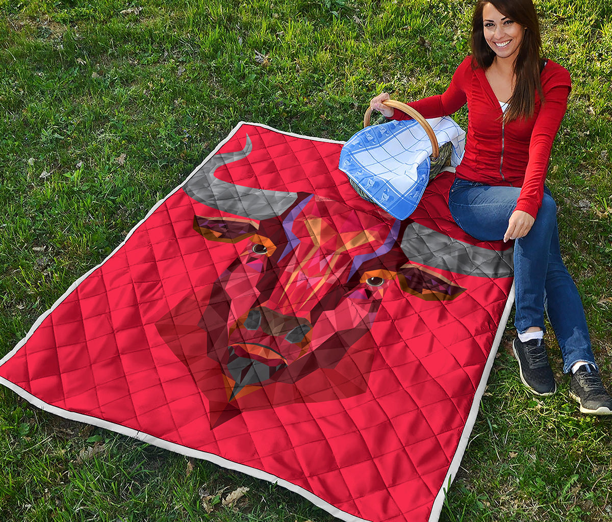 Geometric Bull Skull Print Quilt