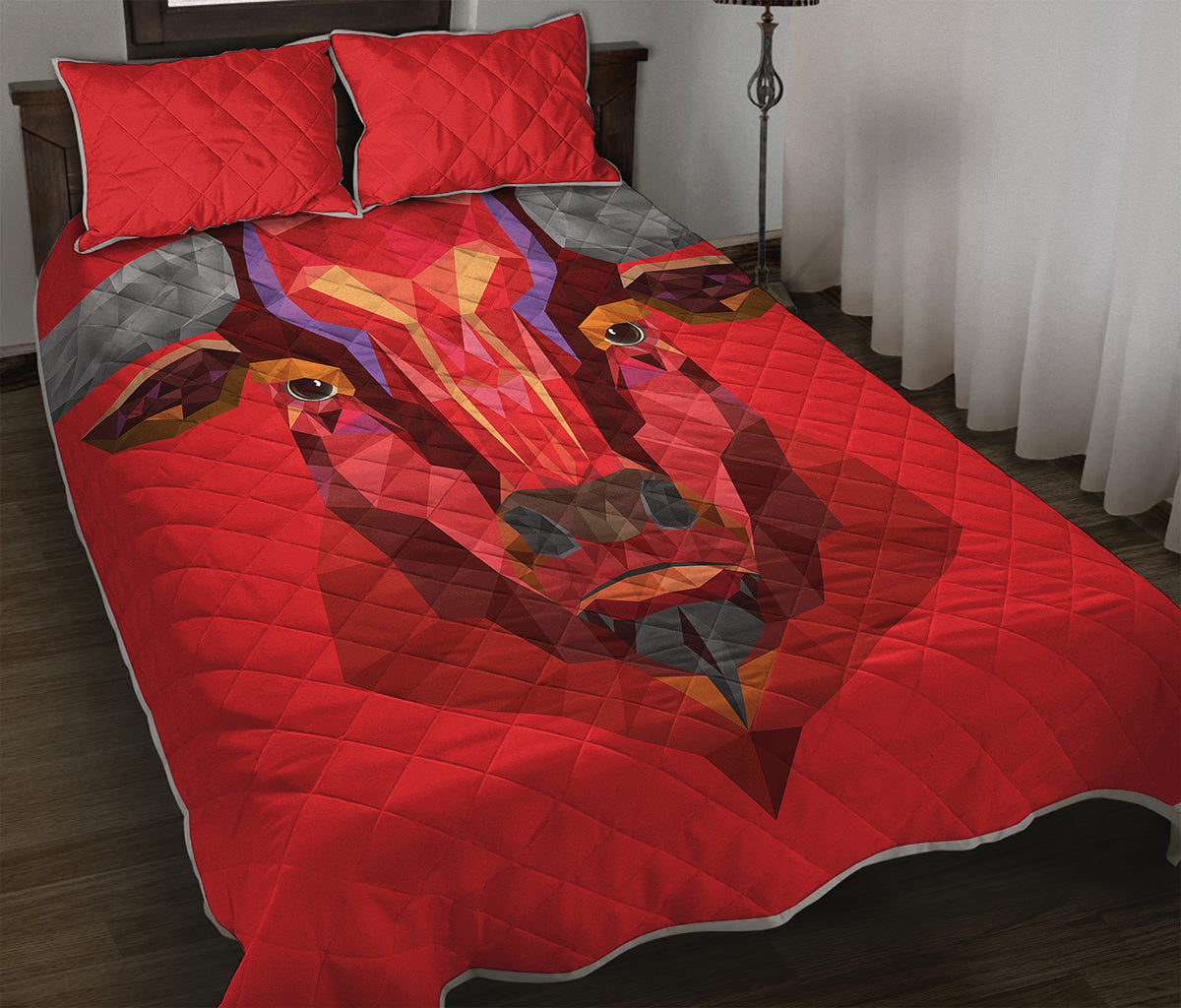 Geometric Bull Skull Print Quilt Bed Set