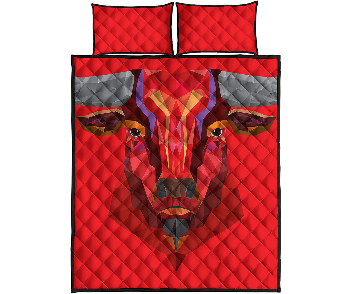 Geometric Bull Skull Print Quilt Bed Set