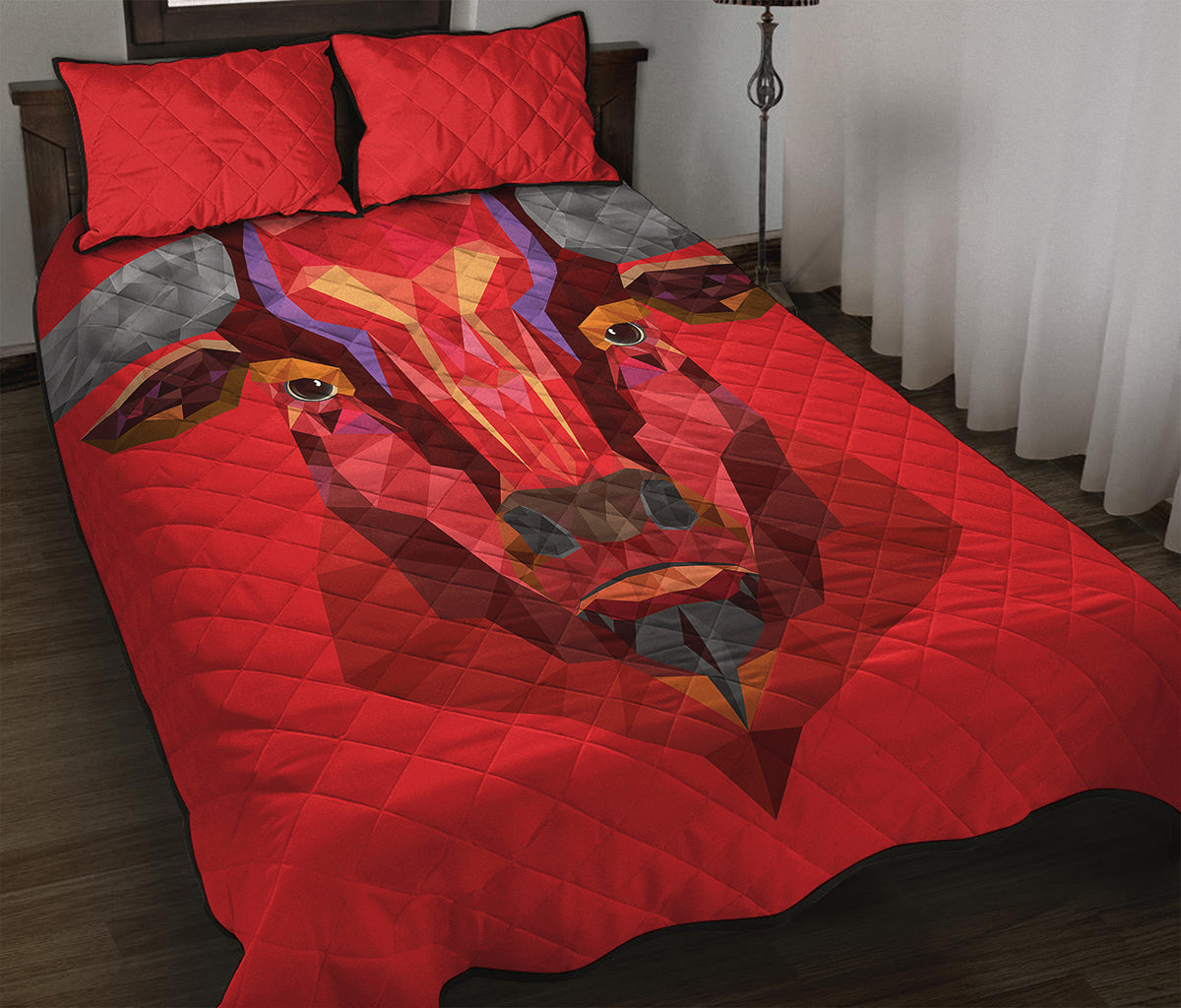 Geometric Bull Skull Print Quilt Bed Set