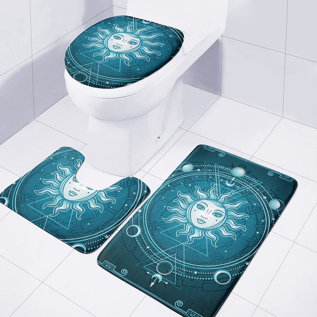 Geometric Celestial Sun And Moon Print 3 Piece Bath Mat Set