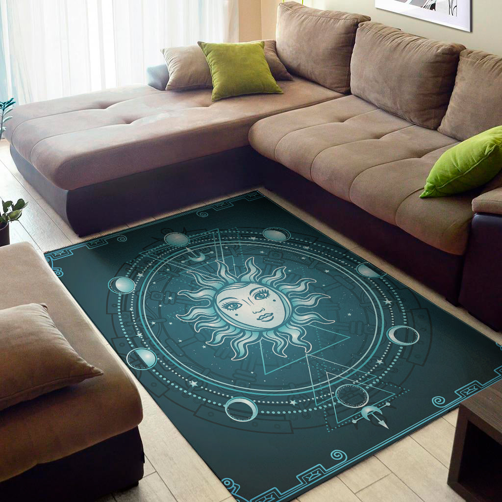 Geometric Celestial Sun And Moon Print Area Rug