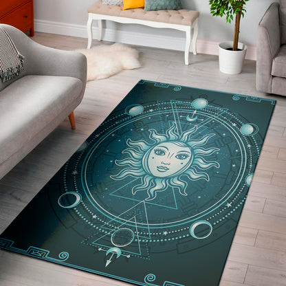 Geometric Celestial Sun And Moon Print Area Rug
