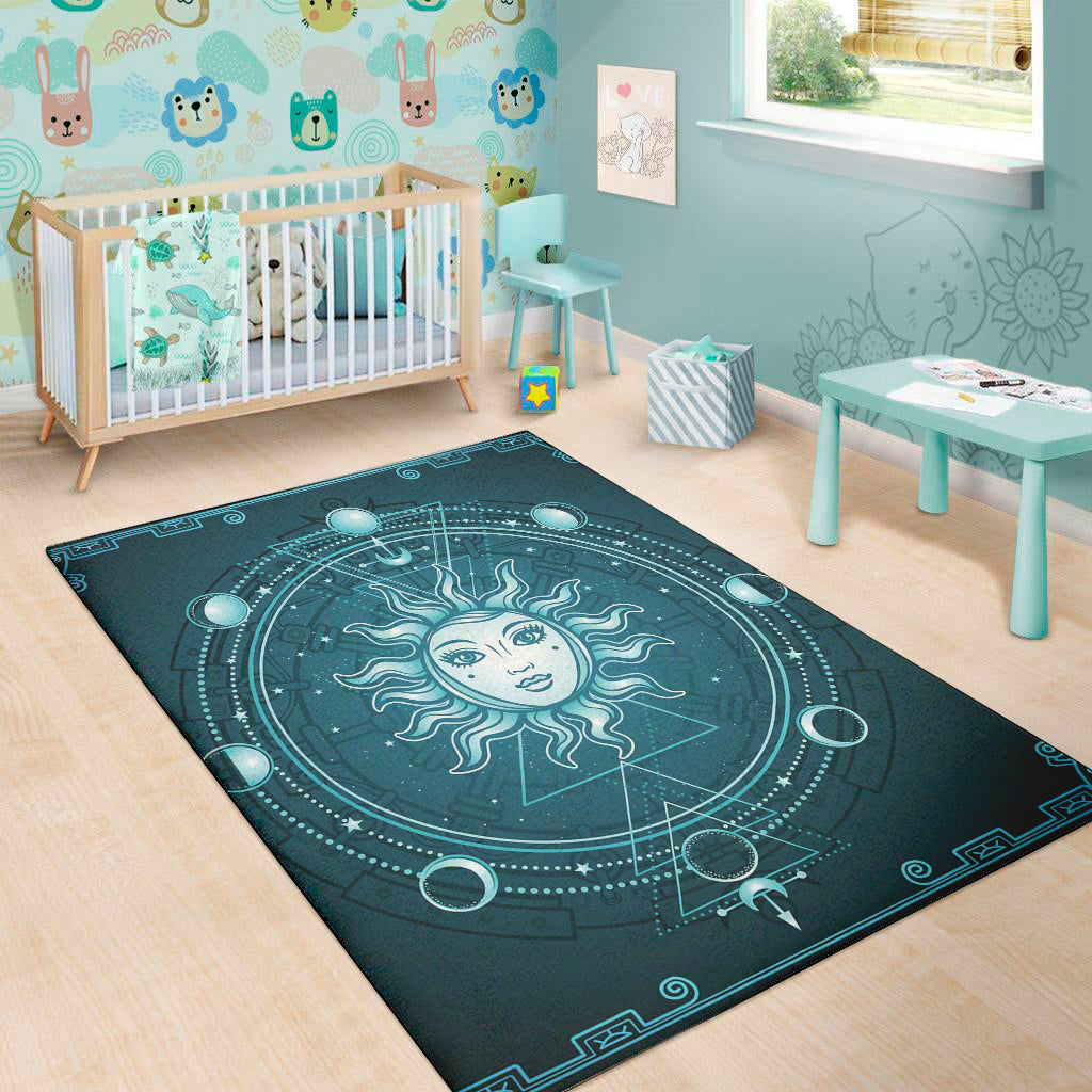 Geometric Celestial Sun And Moon Print Area Rug