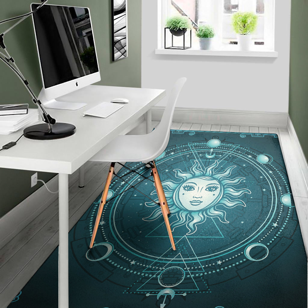 Geometric Celestial Sun And Moon Print Area Rug