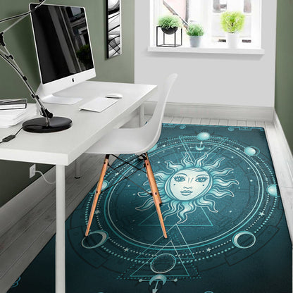 Geometric Celestial Sun And Moon Print Area Rug