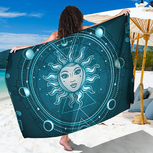Geometric Celestial Sun And Moon Print Beach Sarong Wrap