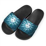 Geometric Celestial Sun And Moon Print Black Slide Sandals