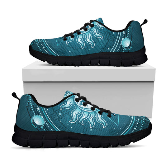 Geometric Celestial Sun And Moon Print Black Sneakers