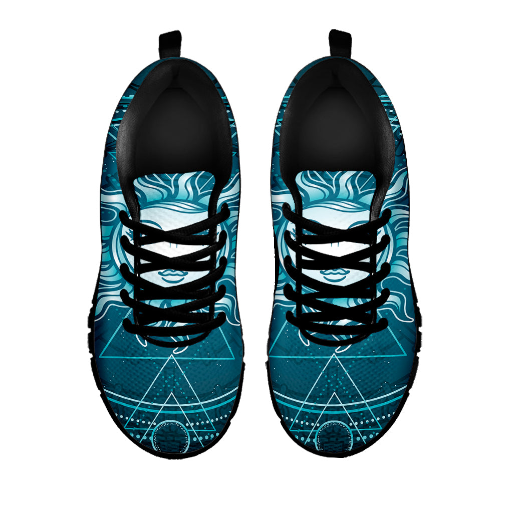Geometric Celestial Sun And Moon Print Black Sneakers